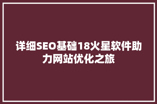 详细SEO基础18火星软件助力网站优化之旅