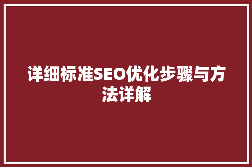 详细标准SEO优化步骤与方法详解