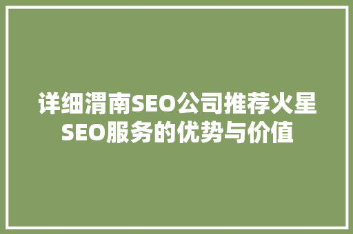 详细渭南SEO公司推荐火星SEO服务的优势与价值