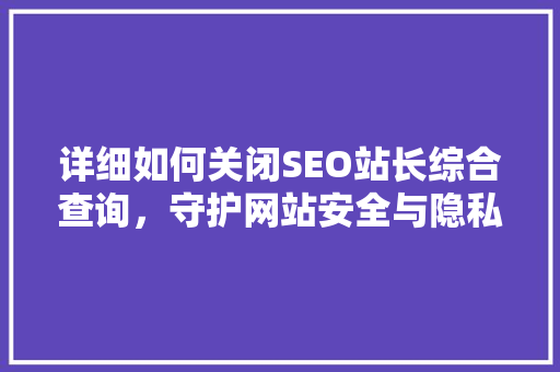 详细如何关闭SEO站长综合查询，守护网站安全与隐私