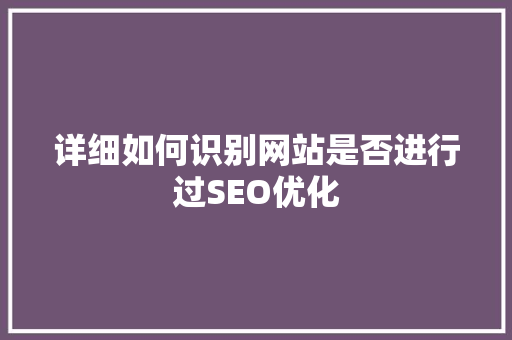 详细如何识别网站是否进行过SEO优化