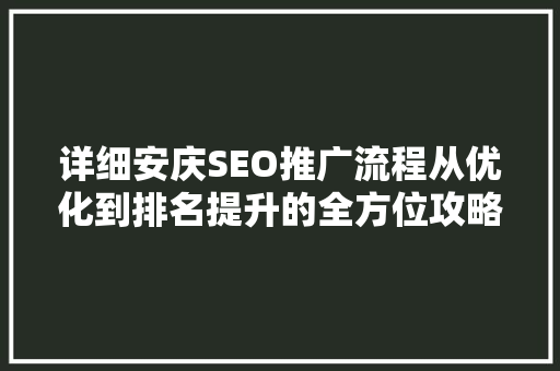 详细安庆SEO推广流程从优化到排名提升的全方位攻略