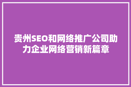 贵州SEO和网络推广公司助力企业网络营销新篇章