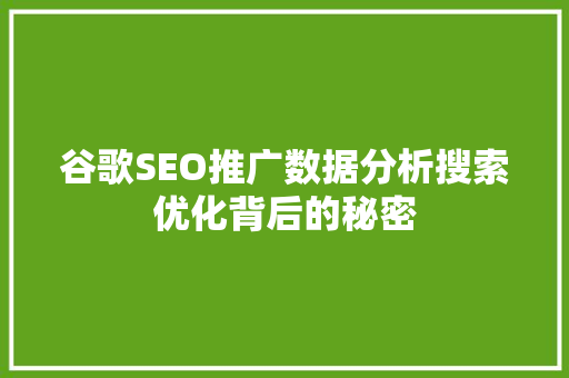 谷歌SEO推广数据分析搜索优化背后的秘密