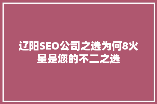 辽阳SEO公司之选为何8火星是您的不二之选