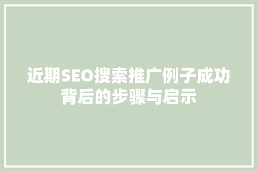近期SEO搜索推广例子成功背后的步骤与启示