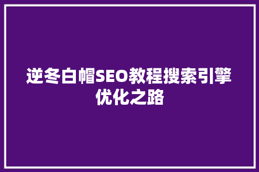 逆冬白帽SEO教程搜索引擎优化之路