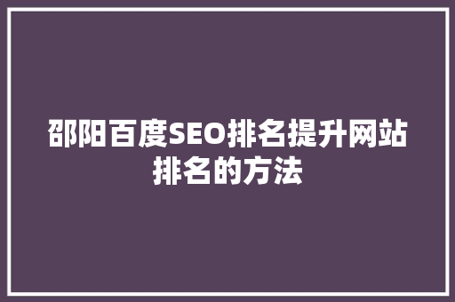 邵阳百度SEO排名提升网站排名的方法