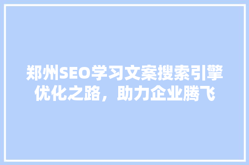 郑州SEO学习文案搜索引擎优化之路，助力企业腾飞
