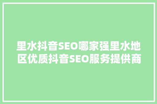 里水抖音SEO哪家强里水地区优质抖音SEO服务提供商