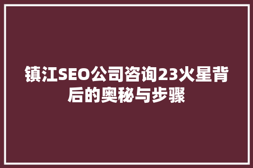镇江SEO公司咨询23火星背后的奥秘与步骤