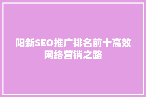 阳新SEO推广排名前十高效网络营销之路