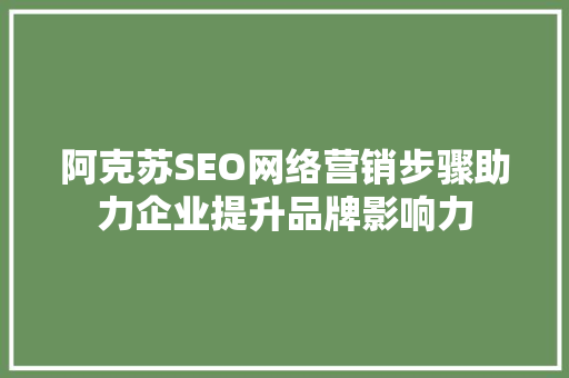 阿克苏SEO网络营销步骤助力企业提升品牌影响力