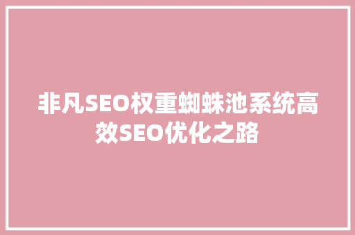 非凡SEO权重蜘蛛池系统高效SEO优化之路