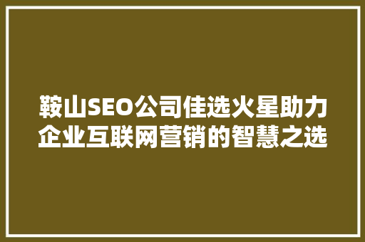鞍山SEO公司佳选火星助力企业互联网营销的智慧之选