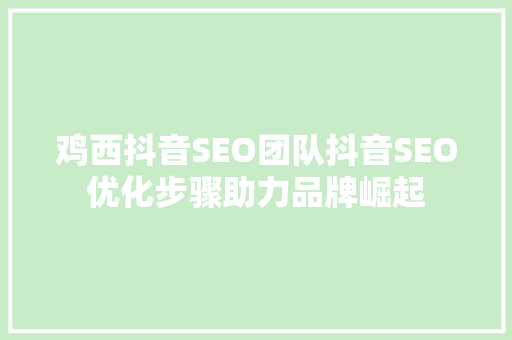 鸡西抖音SEO团队抖音SEO优化步骤助力品牌崛起