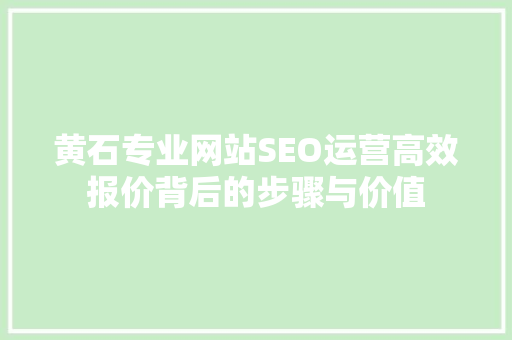黄石专业网站SEO运营高效报价背后的步骤与价值