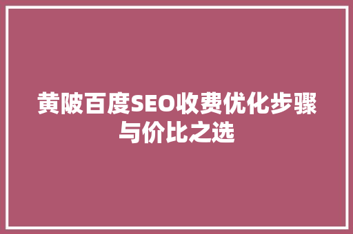 黄陂百度SEO收费优化步骤与价比之选