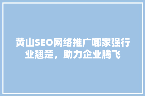 黄山SEO网络推广哪家强行业翘楚，助力企业腾飞