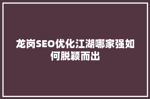 龙岗SEO优化江湖哪家强如何脱颖而出