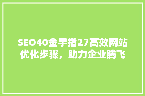SEO40金手指27高效网站优化步骤，助力企业腾飞
