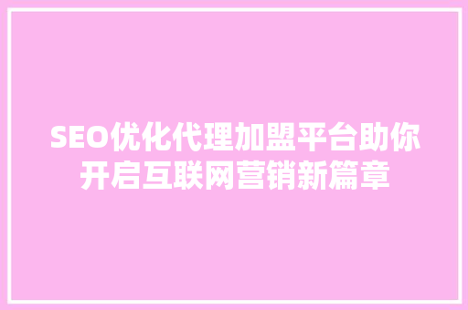 SEO优化代理加盟平台助你开启互联网营销新篇章