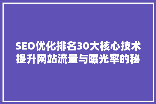 SEO优化排名30大核心技术提升网站流量与曝光率的秘密武器
