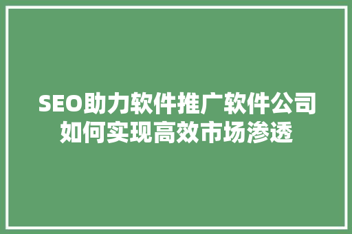 SEO助力软件推广软件公司如何实现高效市场渗透