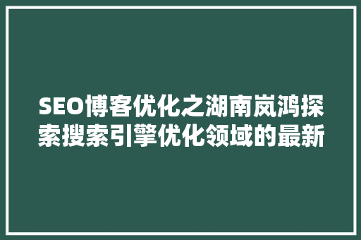 SEO博客优化之湖南岚鸿探索搜索引擎优化领域的最新趋势与步骤