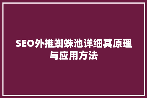 SEO外推蜘蛛池详细其原理与应用方法
