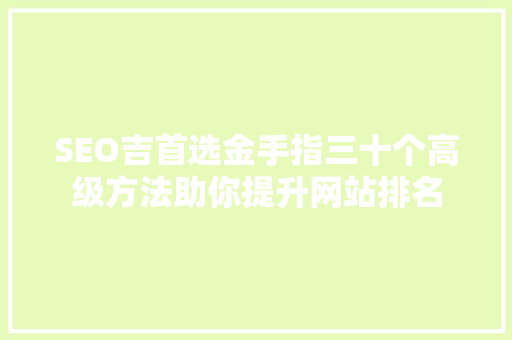 SEO吉首选金手指三十个高级方法助你提升网站排名