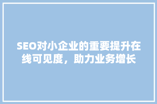 SEO对小企业的重要提升在线可见度，助力业务增长