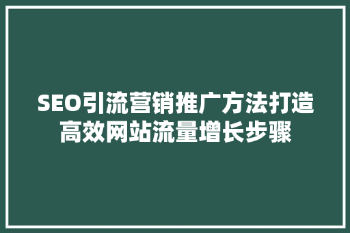 SEO引流营销推广方法打造高效网站流量增长步骤