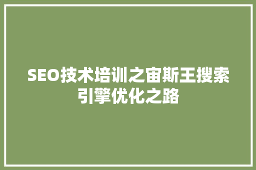 SEO技术培训之宙斯王搜索引擎优化之路