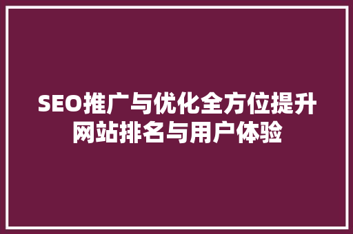 SEO推广与优化全方位提升网站排名与用户体验