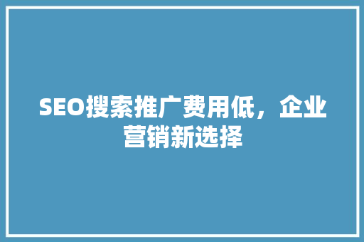SEO搜索推广费用低，企业营销新选择
