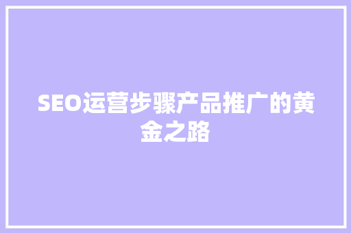 SEO运营步骤产品推广的黄金之路