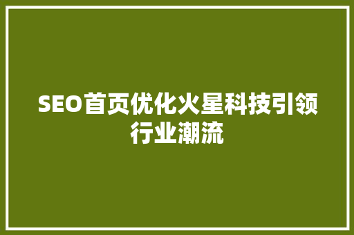 SEO首页优化火星科技引领行业潮流