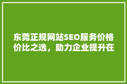 东莞正规网站SEO服务价格价比之选，助力企业提升在线竞争力