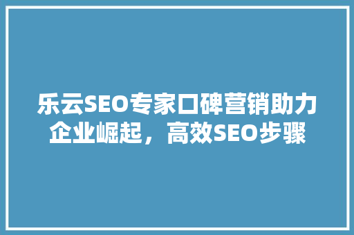 乐云SEO专家口碑营销助力企业崛起，高效SEO步骤