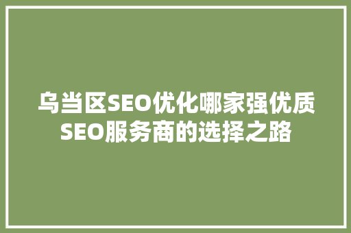 乌当区SEO优化哪家强优质SEO服务商的选择之路
