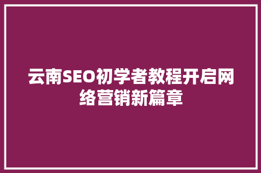 云南SEO初学者教程开启网络营销新篇章