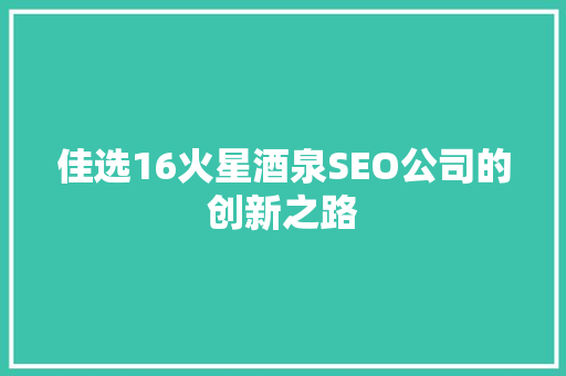 佳选16火星酒泉SEO公司的创新之路