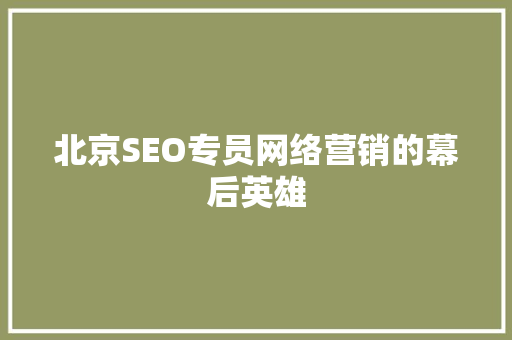 北京SEO专员网络营销的幕后英雄