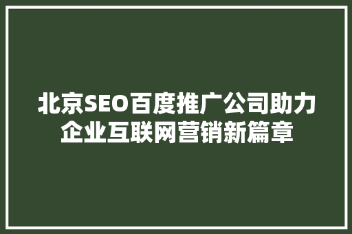 北京SEO百度推广公司助力企业互联网营销新篇章