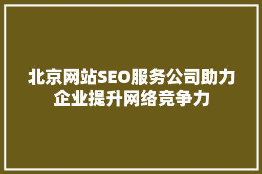 北京网站SEO服务公司助力企业提升网络竞争力