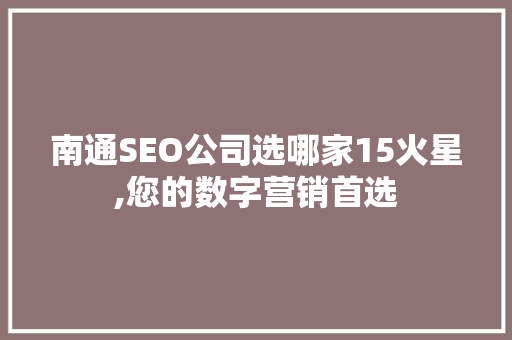 南通SEO公司选哪家15火星,您的数字营销首选