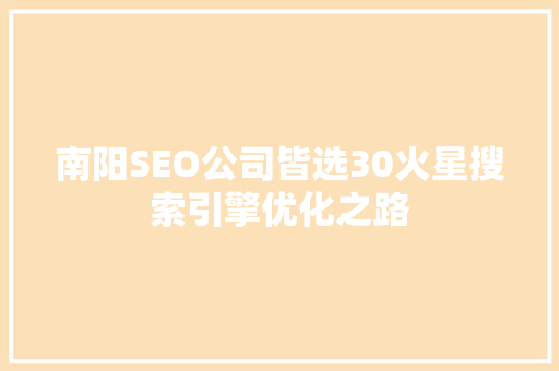 南阳SEO公司皆选30火星搜索引擎优化之路
