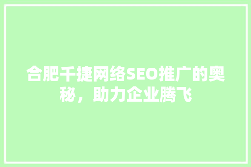 合肥千捷网络SEO推广的奥秘，助力企业腾飞