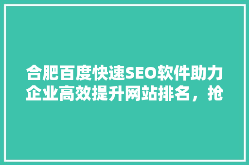 合肥百度快速SEO软件助力企业高效提升网站排名，抢占互联网市场先机